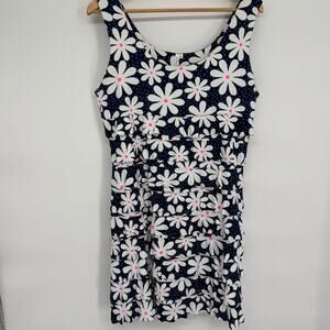 Lulu-B Dress Women’s XL UPF+50 Scoop Neck Ruffled Cha-Cha Daisy Navy Floral
